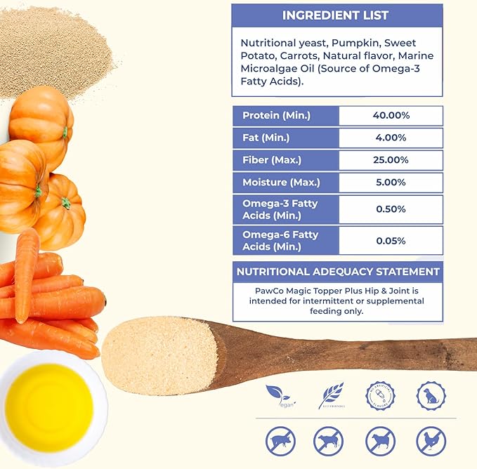 PawCo Magic Topper Hip & Joint Support - Vegan Dog Topper with Omega-3, Grain-Free Meal Enhancer for Senior Dogs, 160g-Mewly Pet