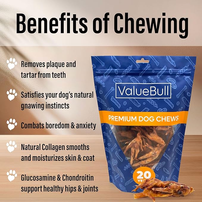 ValueBull Chicken Feet for Dogs, 200 Count Bulk Pack - All Natural Dog Chew, Hip and Joint Chew, Single Ingredient Dog Treat-Mewly Pet