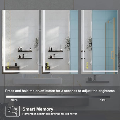 Wall-Mounted LED Square Bathroom Mirror, Makeup Mirror (32 inches x 24 inches,) 3 Color Dimming Bathroom Vanity Mirror with Lights Smart Mirror with Touch (Horizontal/Vertical)