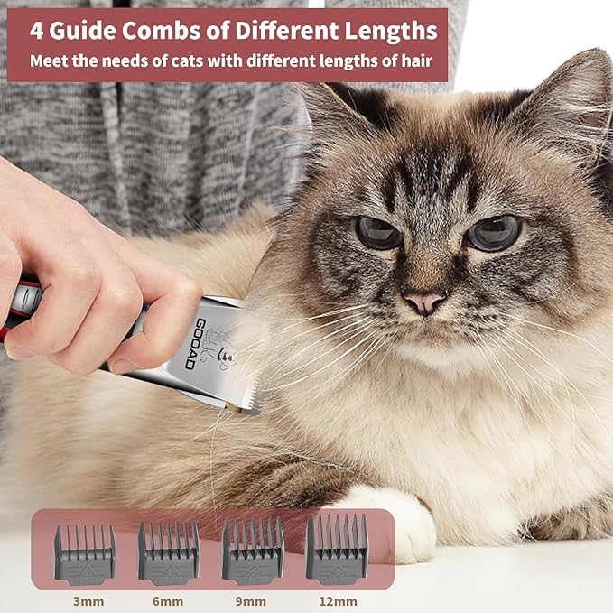 Cat Clippers for Matted Hair, Cat Grooming Kit, Cordless Cat Shaver for Long Hair, Low Noise Paw Trimmer, Cat Hair Trimmer for Grooming,Quiet Pet Hair Clippers Tools for Cats Dogs (Red)-Mewly Pet