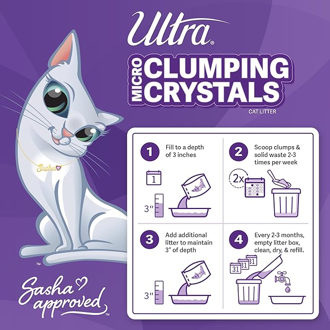 Ultra Clumping Micro Crystals Premium Cat Litter - Dust Free, Soft on Paws, Fragrance Free - 15 Lbs. Total (3pk of 5 Lbs.)-Mewly Pet