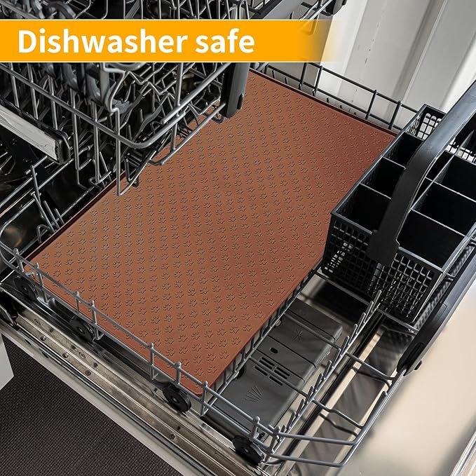 Ptlom Pet Placemat for Dog and Cat, Waterproof Silicone Pet Feeding Bowl Mats for Food and Water, Small Medium Large Dogs Mat Prevent Residues from Spilling to Floor, Brown, 31.5" 23.6"-Mewly Pet