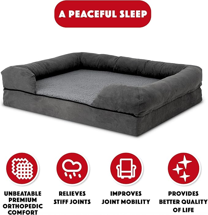 The Dog’s Bed, Large Grey Plush (no Logo), Memory Foam, Pain Relief: Arthritis, Hip & Elbow Dysplasia, Post Surgery, Lameness, Supportive, Calming, Waterproof Washable Cover, Veterinary Approved-Mewly Pet