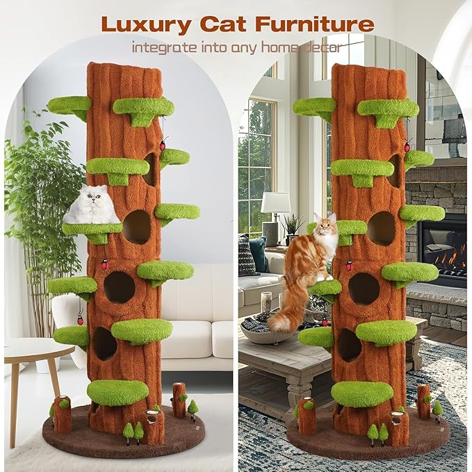 Extra Large Cat Tree Tower,90.55" Tall Forest Theme Cat Condo for Indoor Cats,Multi-Level Luxury Huge Cat Condo with Scratching Mats,Removable Mats,Heavy Duty House with Toys for Multi-Cat Household-Mewly Pet