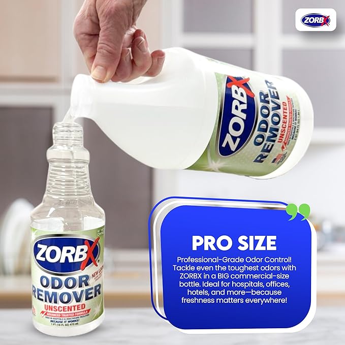 ZORBX Unscented Odor Eliminator for Strong Odor 64 oz - Used in Hospitals & Healthcare Facilities - Advanced Trusted Formula, Fast-Acting Odor Remover Spray for Dog, Cat, House & Carpet-Mewly Pet