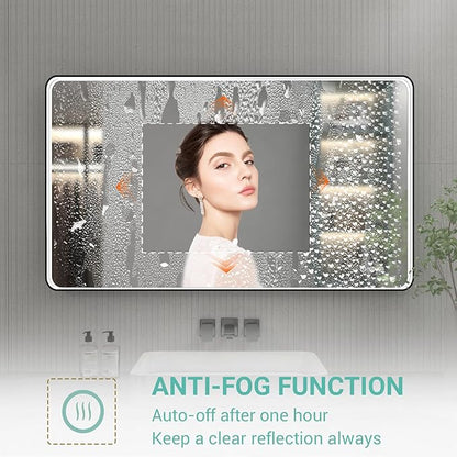 48x28 Inch LED Bathroom Mirror with Lights, Black Metal Framed LED Mirror for Bathroom, 3 Colors and Stepless Dimmable Wall Mounted Lighted Bathroom Vanity Mirror, Anti-Fog, Memory