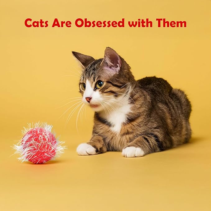 30 Pieces 1.6 inches Sparkle Pom Pom Balls for Cat - Interactive Glitter Balls, Multicolor, Best as Kitten Play Toys-Mewly Pet