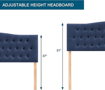 Tufted Upholstered Headboard Full Size, Sturdy and Durable Solid Wood Full XL headboard, Fabric Headboard Adjustable Height from 37” to 51”, Modern Button Diamond Design Head Board, Blue