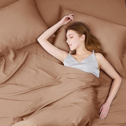 Bedsure King Size Sheets Set, Cooling Sheets for Hot Sleepers, Rayon Derived from Bamboo, Breathable & Soft, Deep Pocket Up to 16 Inches, Hotel Luxury Silky Bedding, Khaki