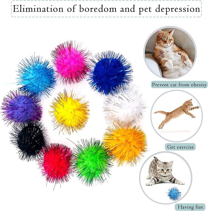 PET SHOW Pack of 30pcs Cat Toy Balls Set Interactive Pompoms Kitten Toys Golden Thread Ball Paper Balls Quiet Indoor Outdoor Footballs Play Activity Chase Training-Mewly Pet