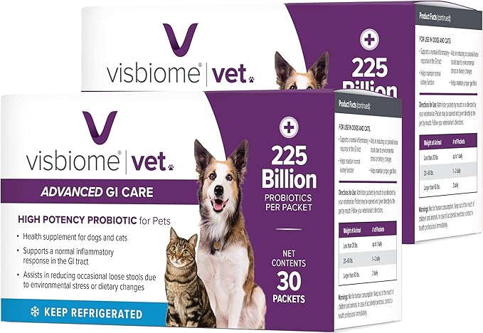 Visbiome® Vet Advanced GI Care Probiotic for Dogs & Cats – 225B CFU, 8-Strain Formula – Veterinarian Recommended, Clean Label Certified – 60 Packets-Mewly Pet