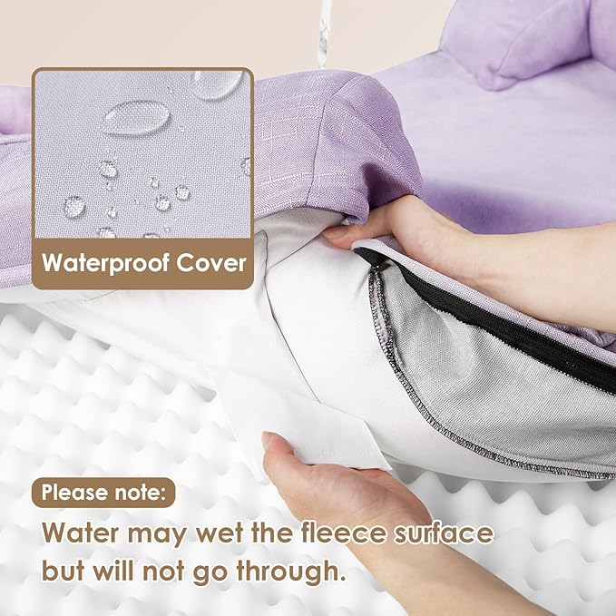 EHEYCIGA Orthopedic Dog Beds for Extra Large Dogs, Waterproof Memory Foam XXL Pet Bed with Sides, Non-Slip Bottom and Egg-Crate Foam Big Dog Couch Bed with Washable Removable Cover, Lilac-Mewly Pet