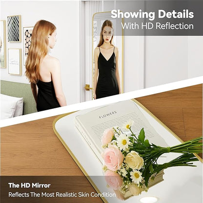 47x14 Mirror Rectangle Full Body Length Door Hanging Wall Mounted Aluminum Alloy Metal Frame Dressing Make-up Mirrors for Entryway Bedroom Bathroom Living Room 47 14 inch Gold