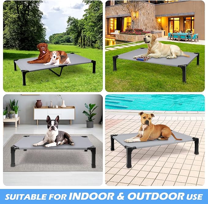 Heeyoo Elevated Dog Bed, Cooling Raised Pet Cot with Chew Proof Washable Breathable Mesh and Metal Frame, Portable Dog Cot Bed with No-Slip Feet for Outdoor or Indoor Use-Mewly Pet