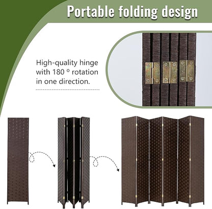 FDW Room Divider Wood Screen 6 Panel Folding Portable Partition Screens Wooden Mesh Woven Design Room Divider for Home Office (Dark Brown)