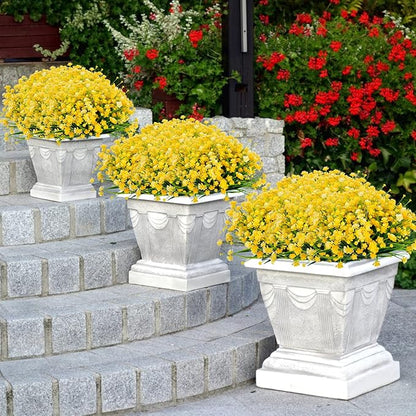 Ouddy Decor 24 Bundles Artificial Flowers for Outdoors UV Resistant Fake Plastic Plants Faux Boston Fern Greenery Stems for Spring Summer Indoor Garden Patio Window Box Kitchen Home Decor, Yellow