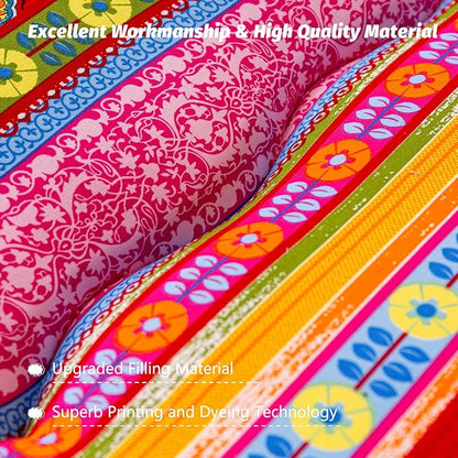MAXYOYO Bohemian Retro Floor Mattress Vintage Floral Japanese Futon Mattress Roll Up Thicken Sleeping Bed Portable Camping Mattress Floor Lounger Couch Bed Mattress Pad, Full Size