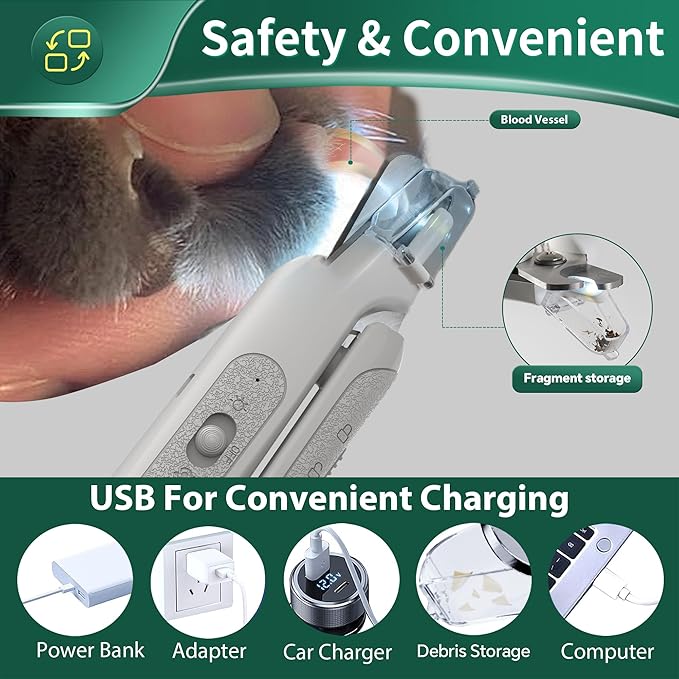 2-in-1 Cat Nail Clippers & Dog Nail Clippers Trimmers for Large Medium Small Dogs Cats Claw Trimmer Quick Sensor and Safety Guard USB Rechargeable with 2 LED Lights Dogs Nail Trimmer-Mewly Pet