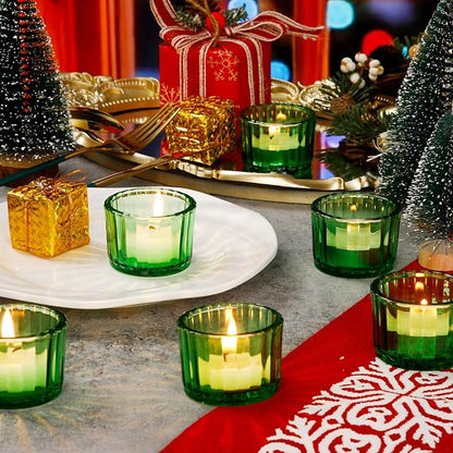 Mumufy 100 Pack Glass Tealight Candle Holder Ribbed Votive Candle Holder for Centerpiece Wedding Proposal Spa Aromatherapy Meditation Home Decor (Green)