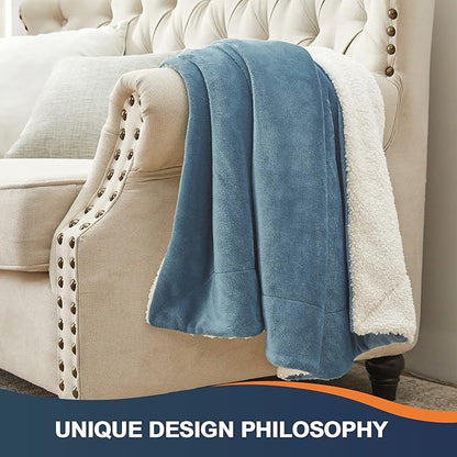Walensee Sherpa Fleece Blanket (Throw Size 50”x60” Slate Blue) Plush Throw Fuzzy Super Soft Reversible Microfiber Flannel Blankets for Couch, Bed, Sofa Ultra Luxurious Warm and Cozy for All Seasons