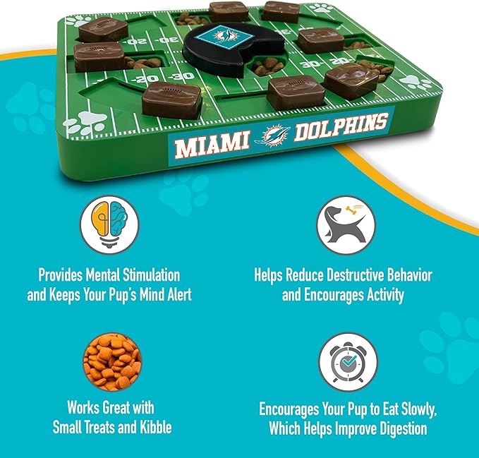 Pets First NFL Miami Dolphins Puzzle, Interactive Dog Treat Puzzle Toy-Mewly Pet