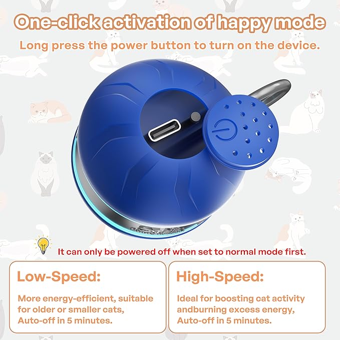 Interactive Cat Toys for Indoor Cats with 3 Mouse Tails,Electric Cat Ball Toy with Bird Chirping Sounds,Automatic Spinning Moving,300mAh Long Endurance Type-C Rechargeable,Pet Cat Supplies (Blue)-Mewly Pet