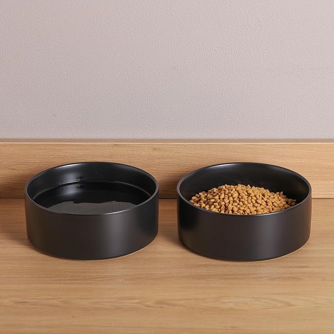 Black Dog Bowl Ceramic for Medium Large Breed,Dog Food Water Dish Heavy Weighted, Non Slip Porcelain Extra Large Big 9.4 in Pet Bowl-Mewly Pet