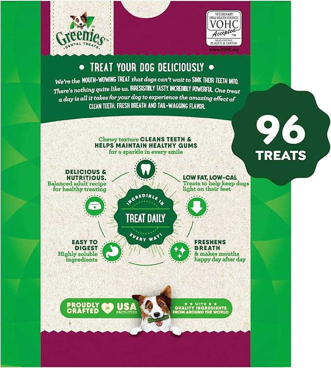 Greenies Weight Management Teenie Dog Dental Chews Weight Control Dog Treats, 27 oz. Pack (96 Treats)-Mewly Pet