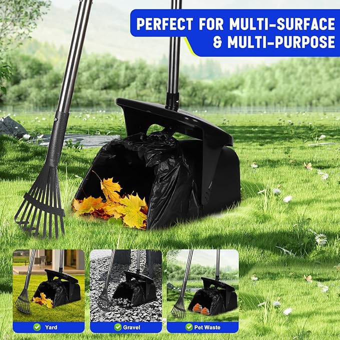 Dog Pooper Scooper with 20 Bag Attachment Long Handle Swivel Bin, Rake Heavy Duty Pooper Scooper for Large Medium Dogs Easy to Clean Poop Scooper for Yard, Grass, Gravel-Mewly Pet