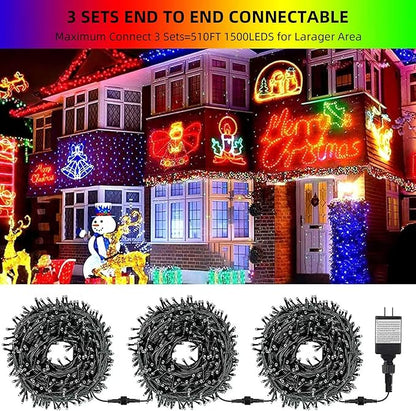 170FT 500 LED Christmas Lights Outdoor Indoor, Waterproof Color Changing Christmas Tree Lights with Timer, Memory (Warm White+Mulitcolor)