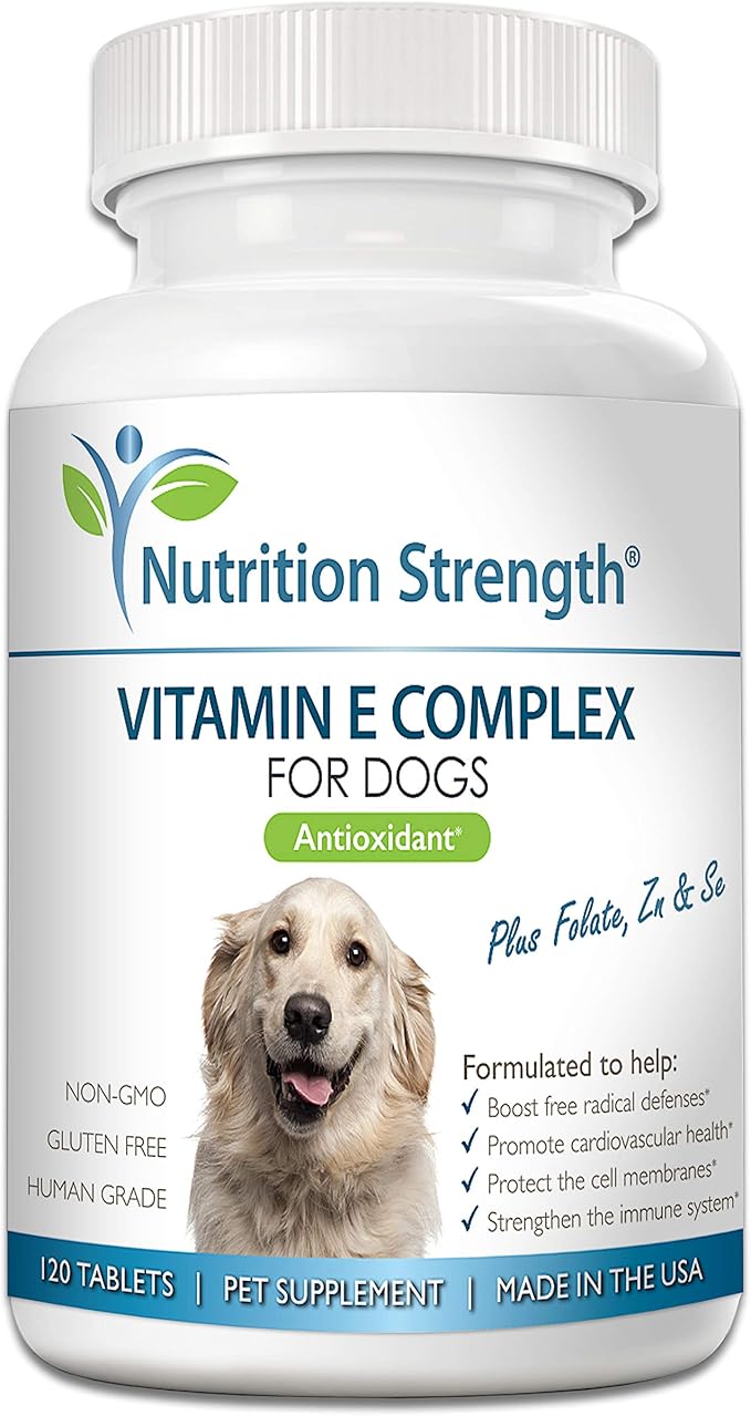 Vitamin E for Dogs, Promote Cardiovascular Health, Support Cell Membranes, Vitamin E Complex to Boost Dog Immune System Plus Zinc, Selenium, Folate, Salmon Oil, 120 Chewable Tablets-Mewly Pet