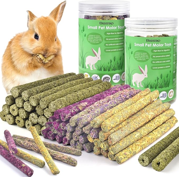 Bissap 76PCS Rabbit Chew Sticks, Mixed Natural Timothy Hay Flower Rose Dahlberg Daisy and Forget-me-not Chew Toys Treats for Bunny Chinchilla Guinea Pig Hamster and Other Small Pets Molar Snacks-Mewly Pet