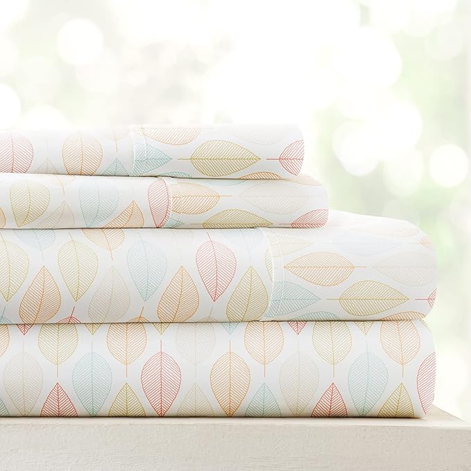 Linen Market Double-Brushed Patterned Microfiber California King Sheet Set 4 Piece – OEKO-TEX Certified Ultra Soft & Wrinkle-Free - 16" Deep Pocket Sheets Easy Care Cal-King Size - Fall Foliage Yellow