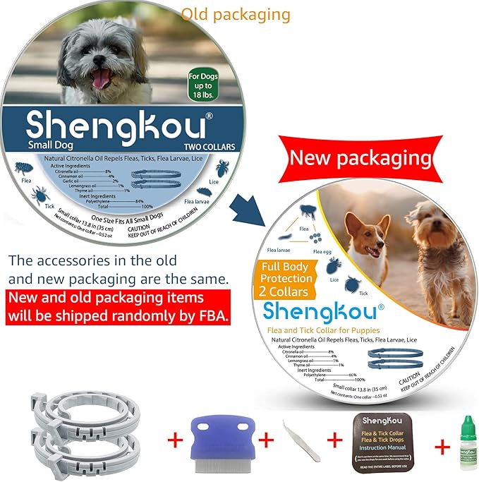 Flea and Tick Collar for Small Dog, Made with Natural Plant Based Essential Oil, Safe and Waterproof, Free Comb and Prevention Treatment Drop, 2x6 Month, 13.8 in (2 Packs)-Mewly Pet