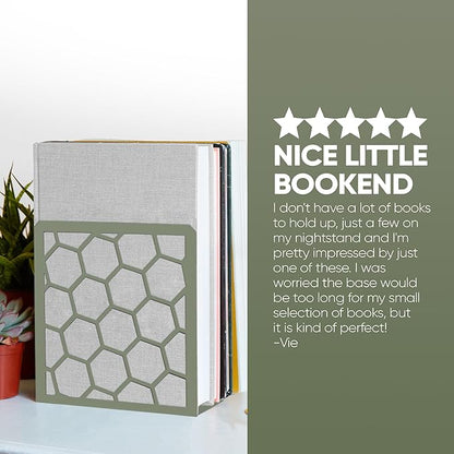 GEOMOD Geometric Honeycomb Sage Metal Bookends Decorative - Tall Sturdy Book Ends for Shelves - Modern Heavy Duty Bookend Stopper - Office or Home Book Shelf Holder - 6x3.25x6.25 Inches-1 Pair