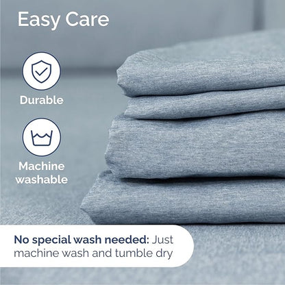 Queen 6 Piece Sheet Set - Comfy Breathable & Cooling - Soft Hotel Luxury Bedding Set with 8-16 Inch Deep Pockets - 1 Flat & 1 Fitted Sheet & 4 Pillowcases - Wrinkle Free & Easy Care - Heathered Blue