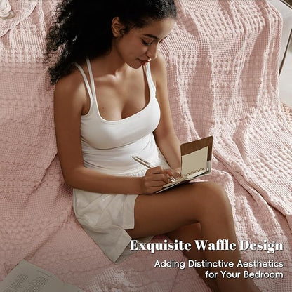 PHF 100% Cotton Waffle Weave Blanket Twin Size for Bed, Soft Lightweight & Breathable, All-Season Comfort, Luxury Aesthetic Woven Bedding for Home Decor, 66"x90", Pink/Mauve