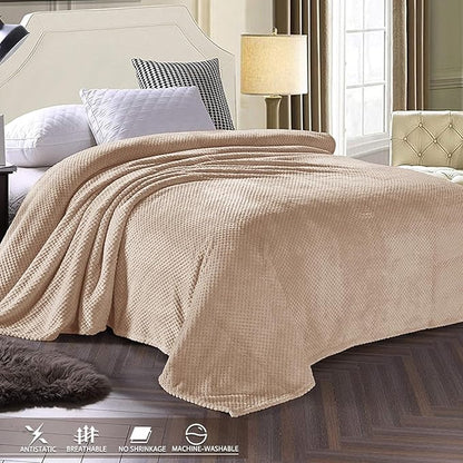 Exclusivo Mezcla Fleece Bed Blanket Queen Size, Super Soft and Warm Blankets for Couch, Sofa and Bed Waffle Textured, Cozy, Fuzzy and Lightweight (Camel, 90x90 Inches)
