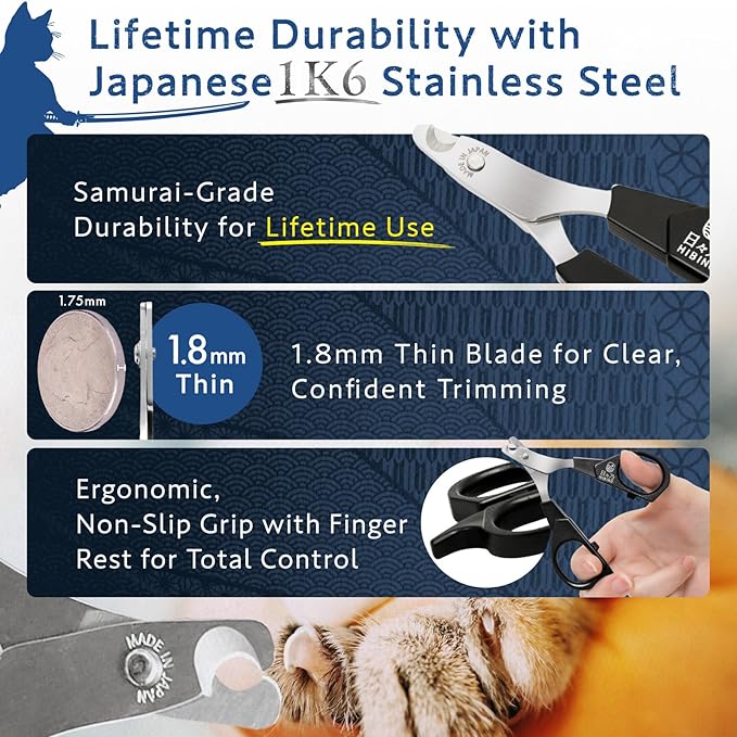 Samurai-Grade Cat Nail Clippers | Vet Recommended | Sharper, Quieter & Safer | Precision Blade for Stress-Free Grooming | Non-Slip Grip | Lifetime Durability | Made in Japan-Mewly Pet