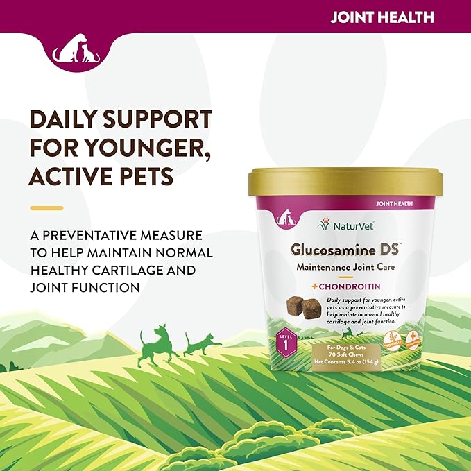 NaturVet Glucosamine DS Level 1 Maintenance, Joint Care Support Supplement for Dogs and Cats, Soft Chews, Made in The USA-Mewly Pet