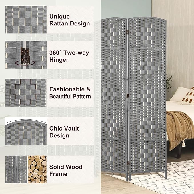 Rose Home Fashion 6 ft Tall Room Divider, Room Dividers and Folding Privacy Screens, 15.7in Privacy Screen 3 Panel Partition Temporary Wall Separation for Private, Grey