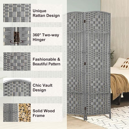 Rose Home Fashion 6 ft Tall Room Divider, Room Dividers and Folding Privacy Screens, 15.7in Privacy Screen 8 Panel Partition Temporary Wall Separation for Private, Grey