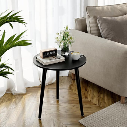 Apicizon Black Round Side Table, Black End Table Bedside Table Nursery with Wood Legs, Nightstand for Living Room, Bedroom, 16.5 x 20.5 Inches
