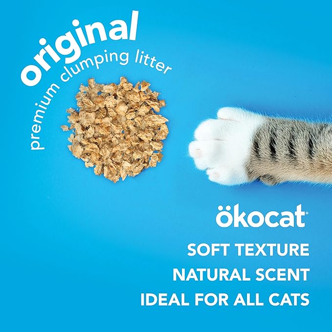 ökocat Original Wood Clumping Cat Litter, Unscented, 18.8 pounds - Natural Ingredients, Stops Odor, Clumps Solid, 99% Dust Free, Great for All Cats-Mewly Pet