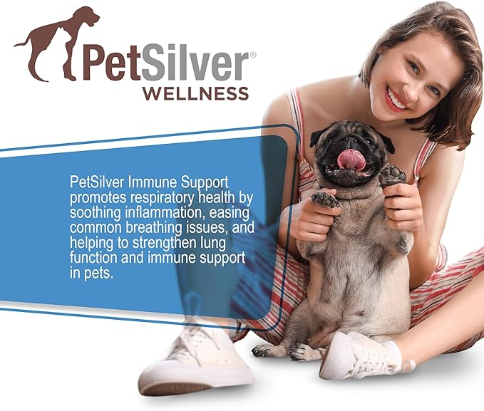 PetSilver Immune Support, Natural Nebulizer Solution, Promotes Respiratory Health in Cats & Dogs, Allergies, Sinus & Cough Treatment, Easy to Use, Patented Chelated Silver, Made in The USA, 16 fl oz-Mewly Pet