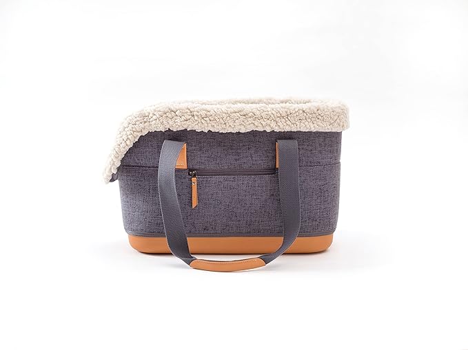 LeftPine x P.L.A.Y. Deluxe Dog Carrier Purse - Soft Sided Pet Travel Tote for Small Dogs & Puppies up to 16 Pounds - Built-in Safety Leash, Machine Washable, Removable Liner, Zipper Pocket (Charcoal)-Mewly Pet