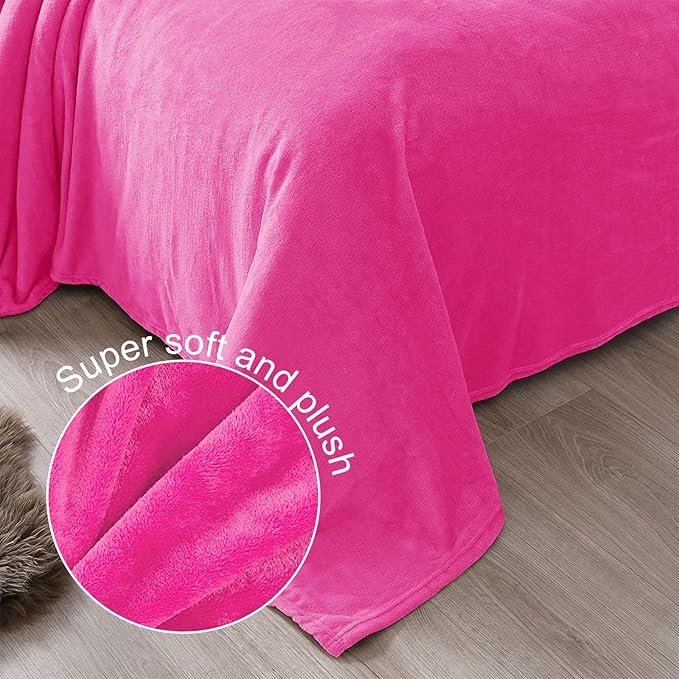 Exclusivo Mezcla Fleece Blanket King Size for Bed, Super Soft and Warm, All Season Use, Cozy, Plush, Lightweight, 90x104 Inches, Hot Pink