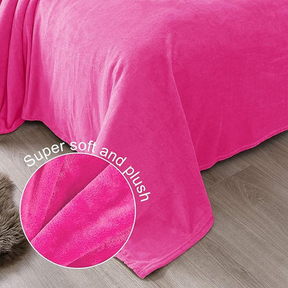 Exclusivo Mezcla Fleece Blanket King Size for Bed, Super Soft and Warm, All Season Use, Cozy, Plush, Lightweight, 90x104 Inches, Hot Pink
