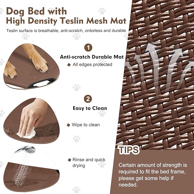 Upgraded Elevated Dog Bed with Canopy, Portable Raised Outdoor Dog Bed with Stable Anti-Slip Feet, Wider Shade Pet Bed Cot, Raised Dog Beds for Large Dogs Camping, Indoor & Outdoor Use-Mewly Pet