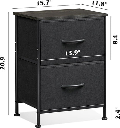 WLIVE Black Nightstand Set of 2, Night Stand with 2 Fabric Drawers, Small Dresser for Bedroom, Bedside Tables for Small Spaces, Dorm, Wood Top